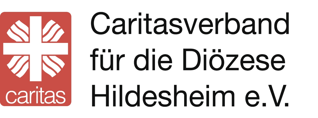 Logo des Caritasverbandes f&uuml;r die Di&ouml;zese Hildesheim e.V. mit Sitz in Hannover, mit einem wei&szlig;en Kreuz auf rotem Grund und dem Wort Caritas darunter.